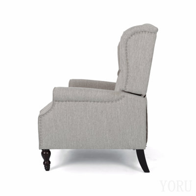 Fauteuil inclinable surdimensionné en tissu à oreilles avec garniture cloutée et coutures capitonnées à boutons pour le salon, la chambre à coucher
