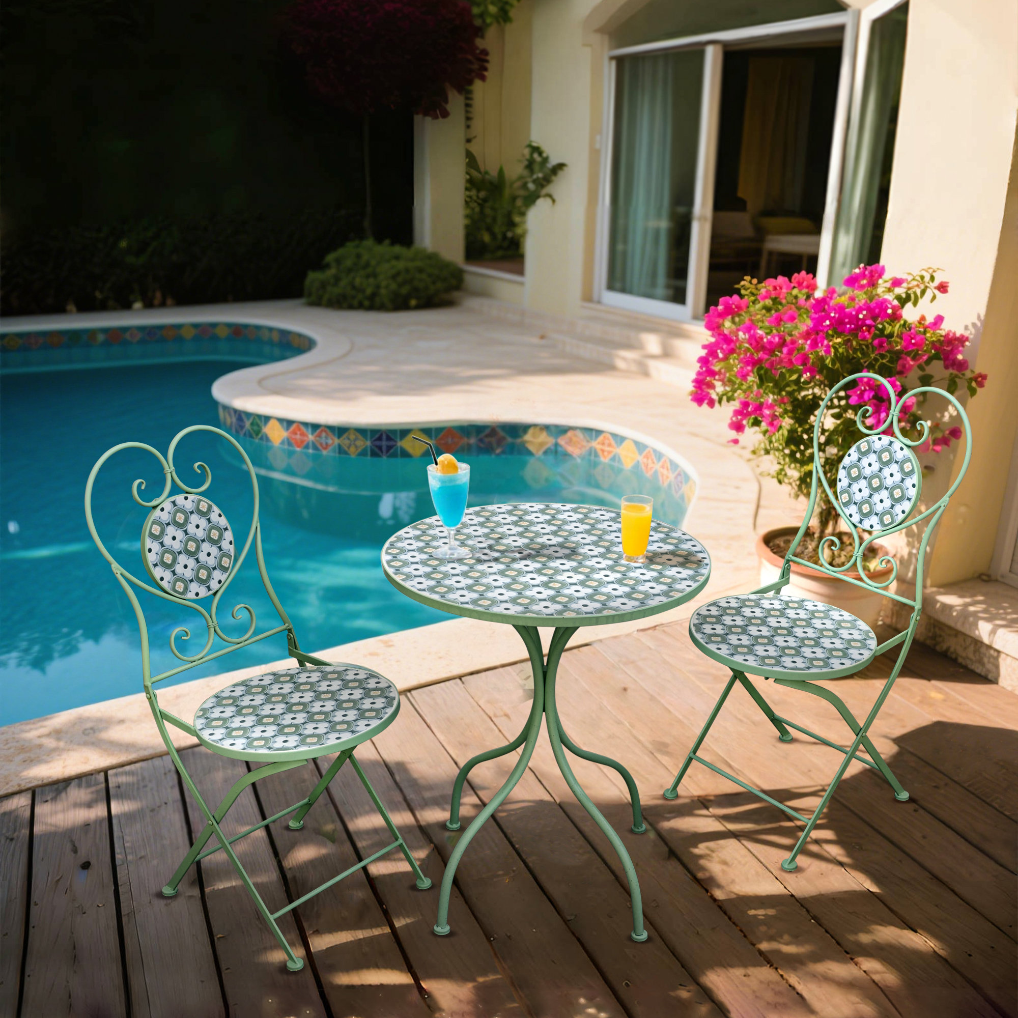 Charlton Home® Outdoor Bistro Set-2 Person Metal Ceramic Patio