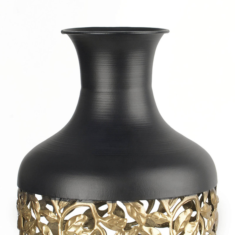 Cory-Lee Matte Black Large Floor Vase, Gold Baroque Vines, Metal Flower Vase(Set Of 3)