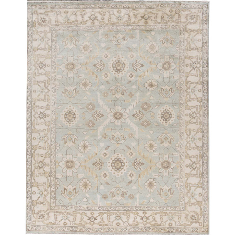 Hand-Knotted High-Quality Green and Ivory Area Rug