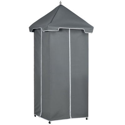 Outsunny Outdoor Towel Valet Caddy, Covered Poolside Towel Holder Rack, Shelf, Basket, Rolling PE Rattan Wicker Storage On Wheels