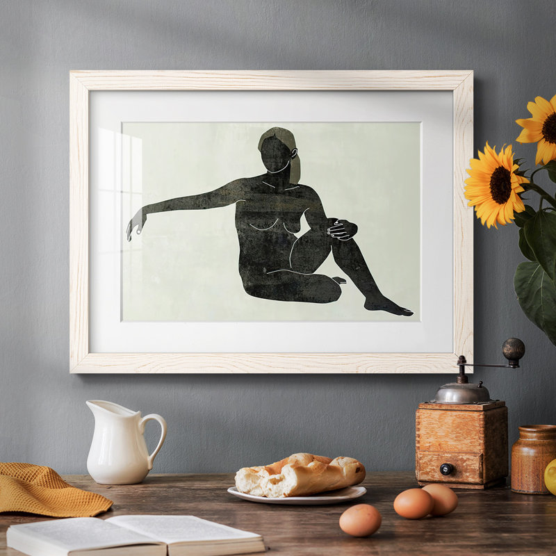 Folded Figure III - Matted and Framed Under Glass, Large Living Room Wall Art, White, 14" H x 20" W x 1.5" D