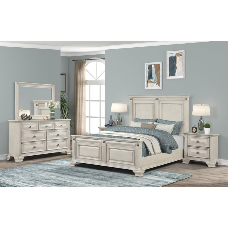 Samuelsson Solid Wood Standard Bedroom Set, Distressed Parchment, Queen