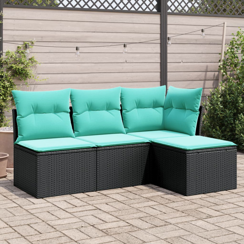  Ensemble de canapé de patio 4 pièces avec coussins en rotin de polyester noir