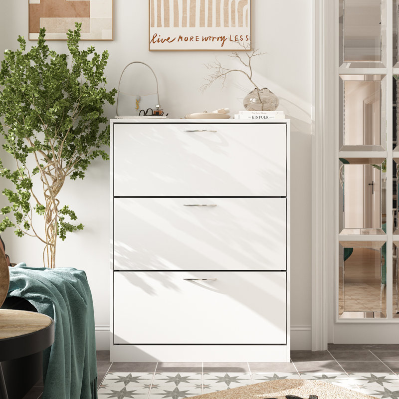 Armoire de rangement à chaussures 3 tiroirs, Blanc
