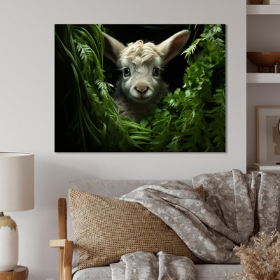 White Baby Goat Floral Meadow  III - Goat Animal Metal Wall Art MT134273
