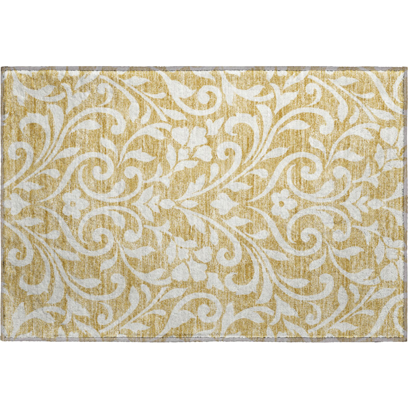 Premium Machine Washable Prisco Gold Rug, Rectangle 1'8" x 2'6"