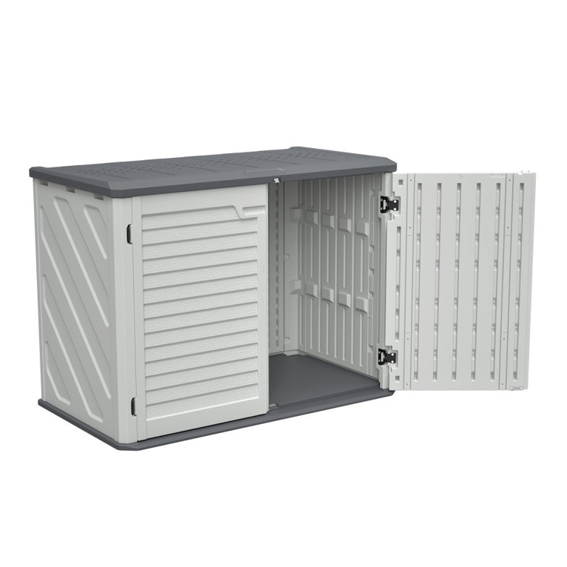 Remise de rangement horizontale - Grande armoire de rangement extérieure verrouillable résistante aux intempéries et aux rayons UV, unité en plastique PEHD épais pour la cour, le patio et le jardin