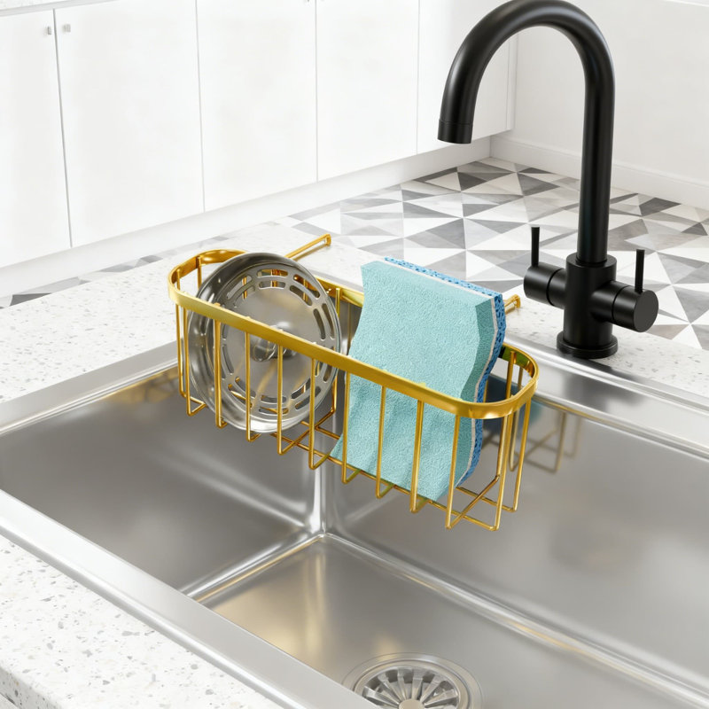Movable Rustproof Stainless Steel Kitchen Sink Caddy For Double Bowl Sinks