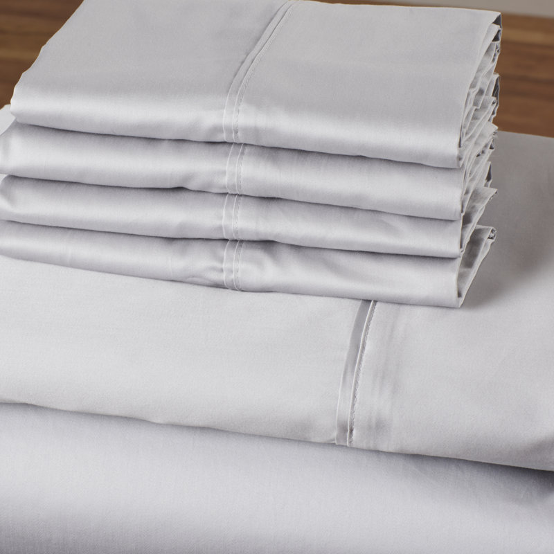 600 Thread Count 100% Cotton Sateen Sheet Set, King Sheet Set, Silver Grey