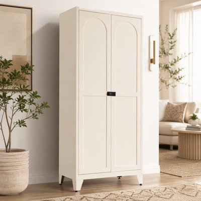 Armoire de rangement 71 po 2 portes avec serrure, armoire de rangement en métal avec portes et tablettes réglables, pour la cuisine, la chambre à coucher et le salon