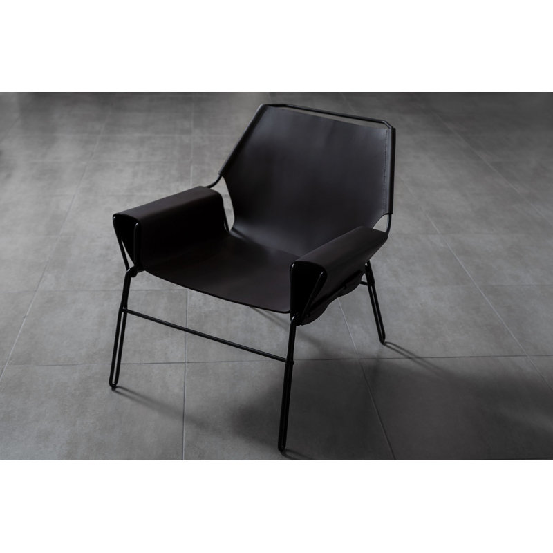 Perfidia_02 Brown Thick Leather Sling Lounge Chair In Black Steel By Andean, Brown Genuine Leather