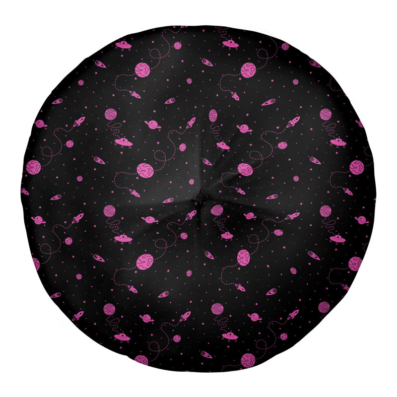 Oreiller de sol touffeté rond Katelyn Elizabeth, 30 po x 30 po, Noir / Rose