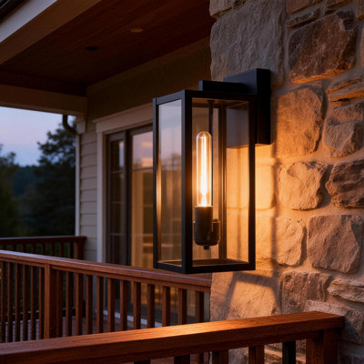 Black Rectangular Double-Bulb Outdoor Wall Light