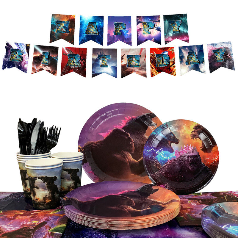 Godzilla Birthday Party Decoration Tableware Set, 66 Pcs Godzilla Party Supplies Tableware