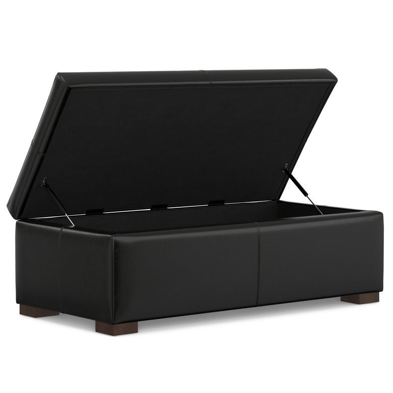 Gabbie 48"W Upholstered Vegan Leather Contemporary Rectangular Lift-Up Storage Ottoman Bench with Hidden Storage, Black