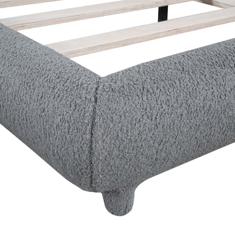 Lit plateforme en tissu d'ameublement Teddy, Gris, Double