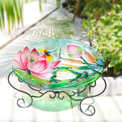 18" Glass Frog and Lotus Decorative Plate