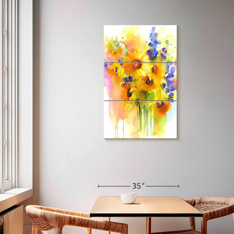 Harnek tournesols et delphinium, H 57 po x l 36 po