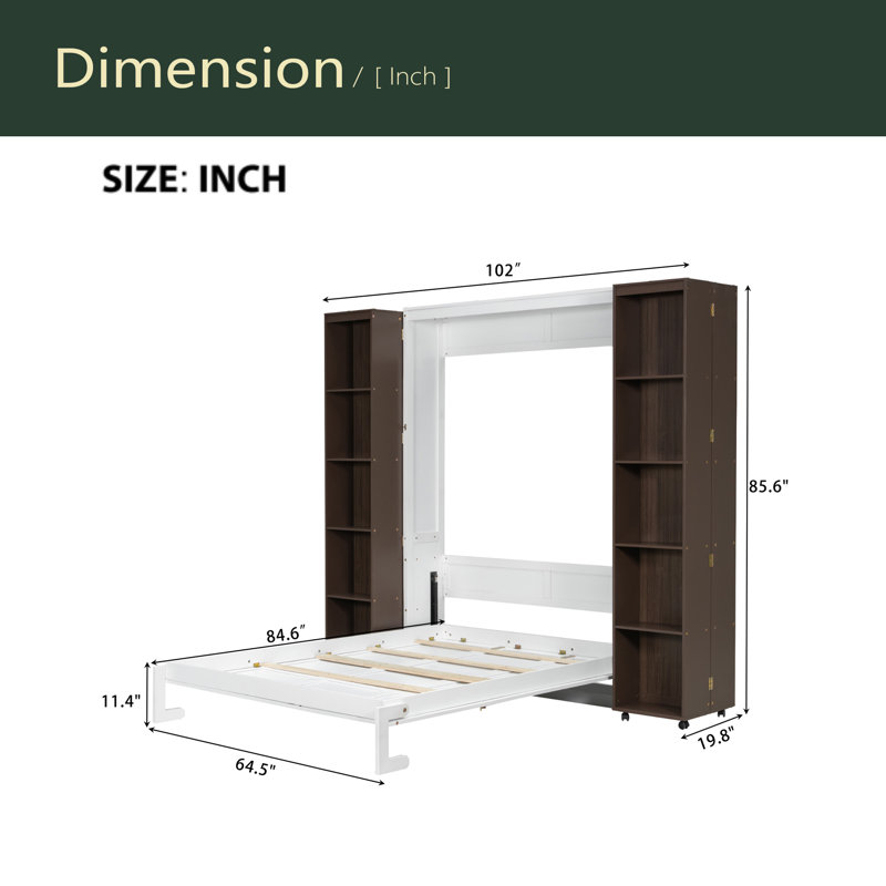 Queen Murphy Bed Wall Bed With Storage Doors, Espresso