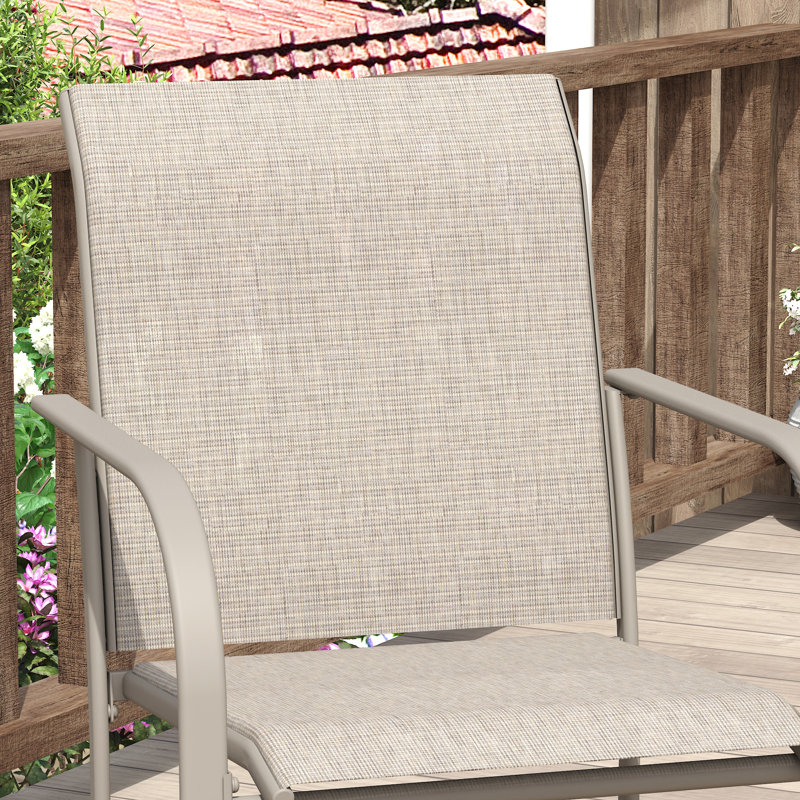 6-Person Round Patio Dining Set With Stackable PVC-coated polyester Chairs, Sandshell/Brush Wood Gray