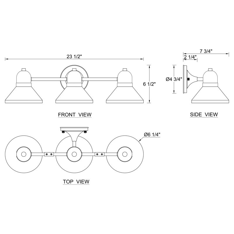 Éclairage pour salle de bain 23,5 po à revêtement en poudre 3 lumières