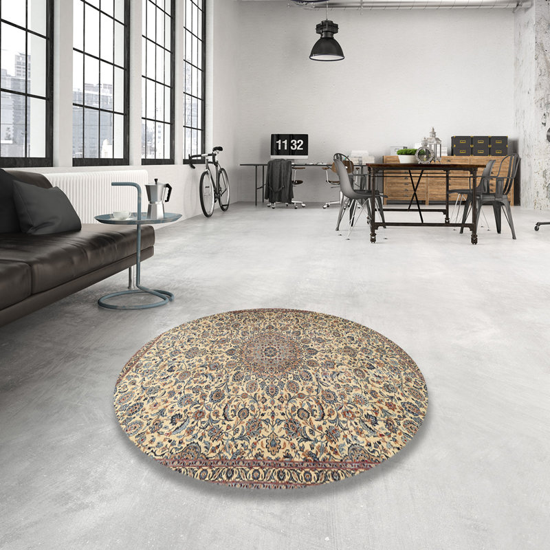 Tapis traditionnel beige/bleu area, Rond 3 pi