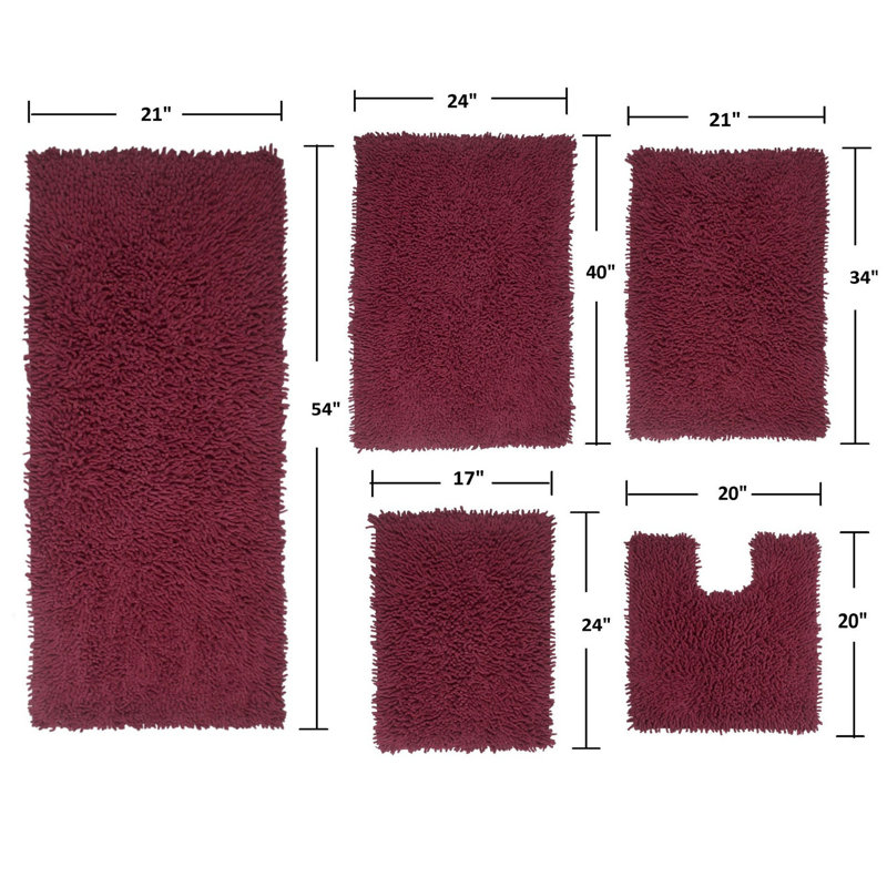 Hazley Plush 100% Cotton 5 Piece Bath Rug Set, Red