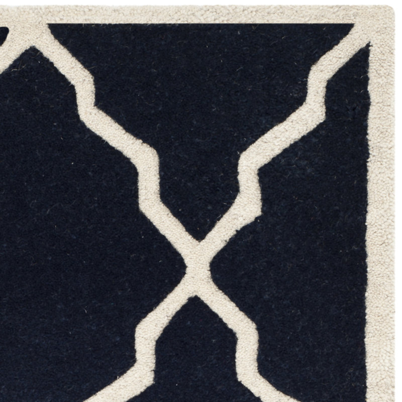 Dark Blue Rectangular Hand-Tufted Wool Area Rug, 8' x 10'