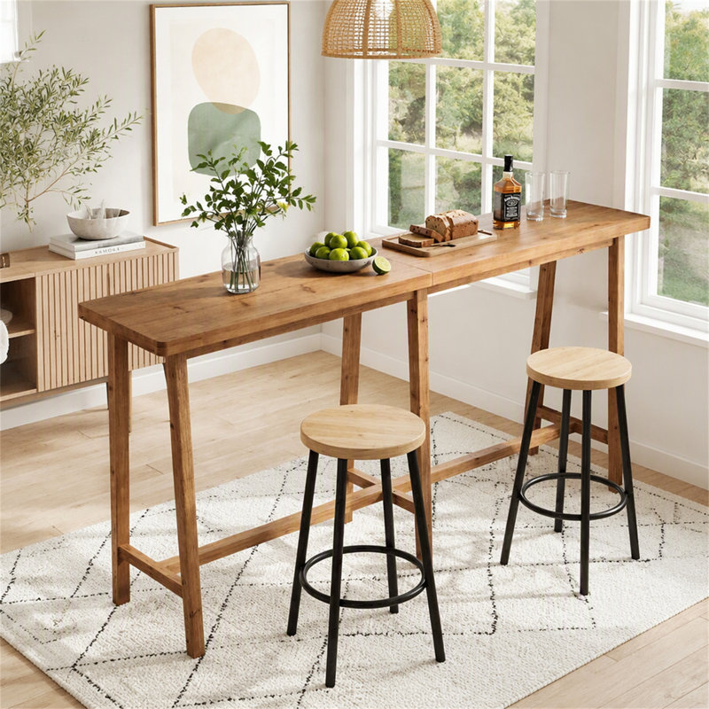Table de bar 78,7 po en bois massif, table de pub rectangulaire à hauteur de comptoir pour la salle à manger et la cuisine