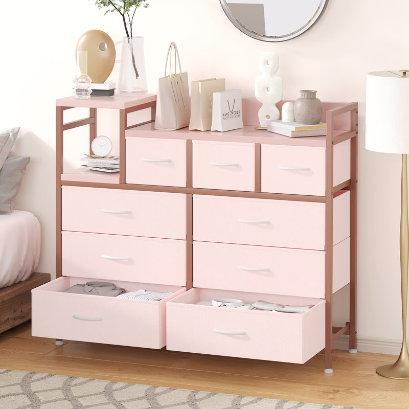 Modern 9-Drawer TV Stand with Charging Station & Power Outlets, Media Console Storage Dresser, Open Shelf Entertainment Center for Living Room, Bedroom