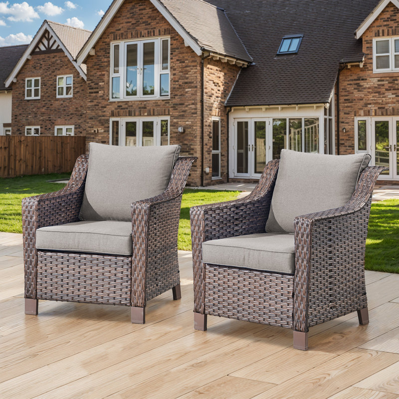 Tya Outdoor Patio Lounge Chair with Cushions (Set of 2), Gray