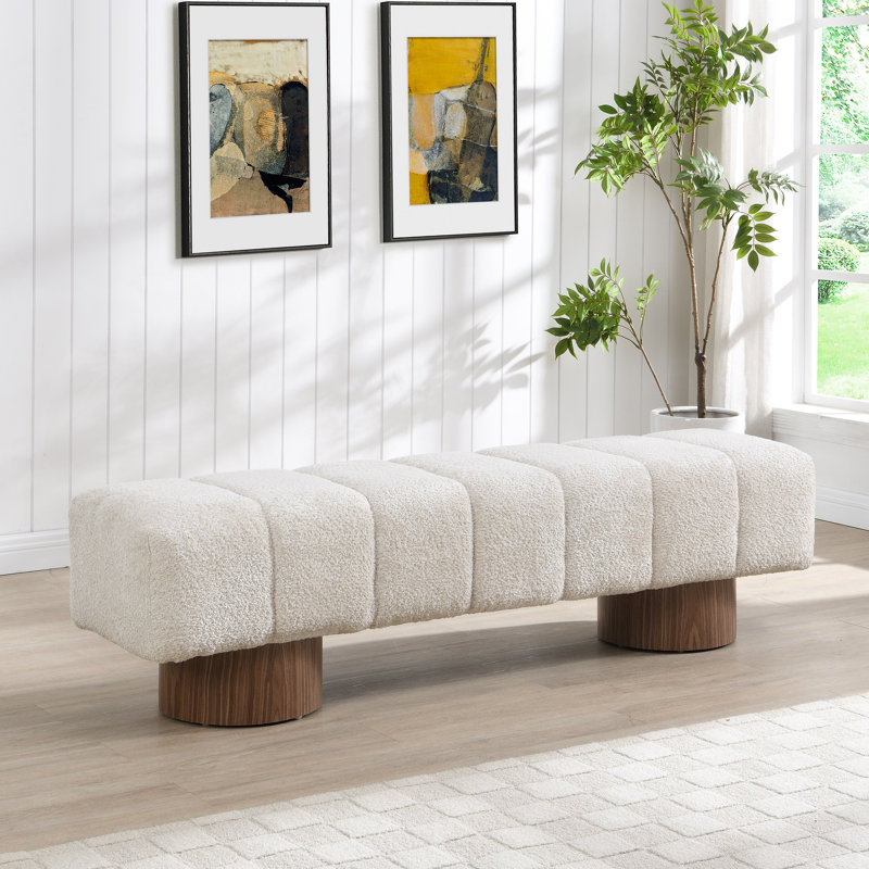 Banc de salle à manger Marlon avec base en bois, Ivoire ivoire, H 18 po x l 64 po x P 16,75 po