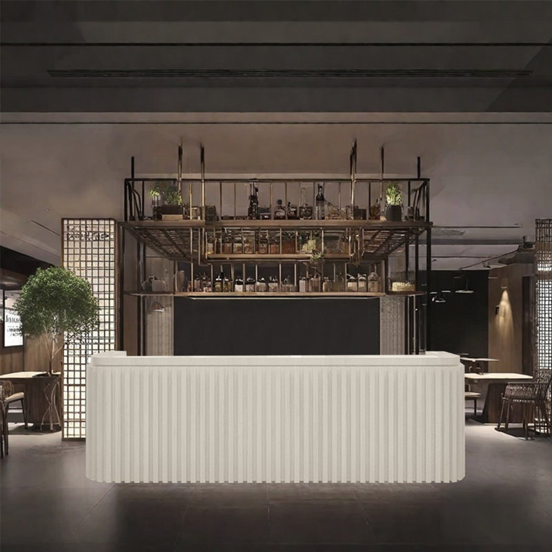 62.99-Inch Rustic Mayra and Bar Counter with Storage and Wine Rack for Bars and Reception, Beige