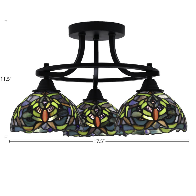 Paramount 3 Light Semi-Flush Shown In Matte Black Finish With 7" Kaleidoscope Art Glass