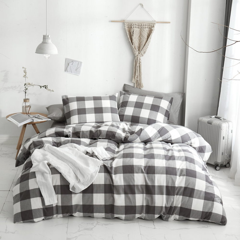 Percale Waffle Patchwork Duvet Cover Set, King Duvet Cover + 2 Pillowcases