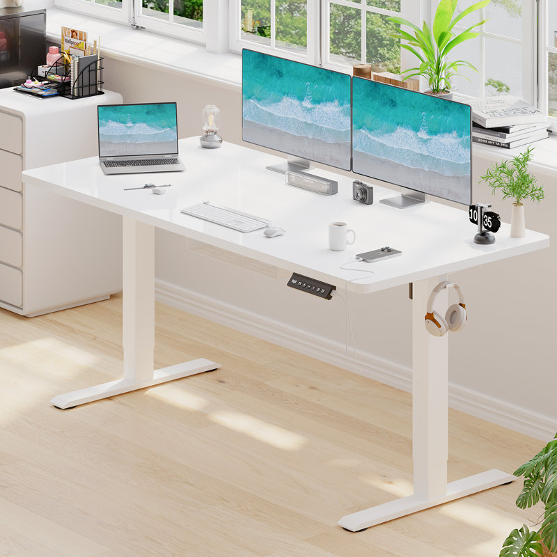 ONE PIECE Height Adjustable Standing Desk With Memory Smart Panel Office Electric Standing Computer Desk With USB Charge