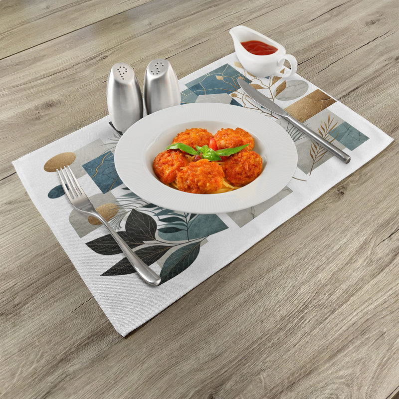 Blue Grey Pastel Brown Polyester Abstract Placemat Set