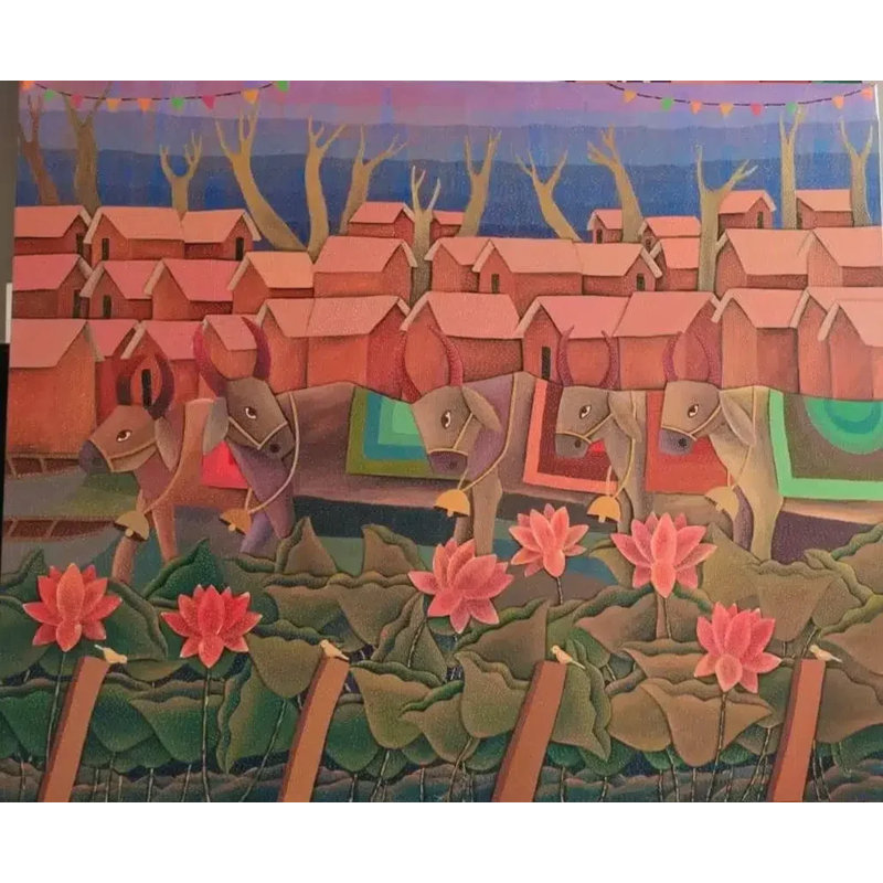 Mon village, 28" H x 40" W