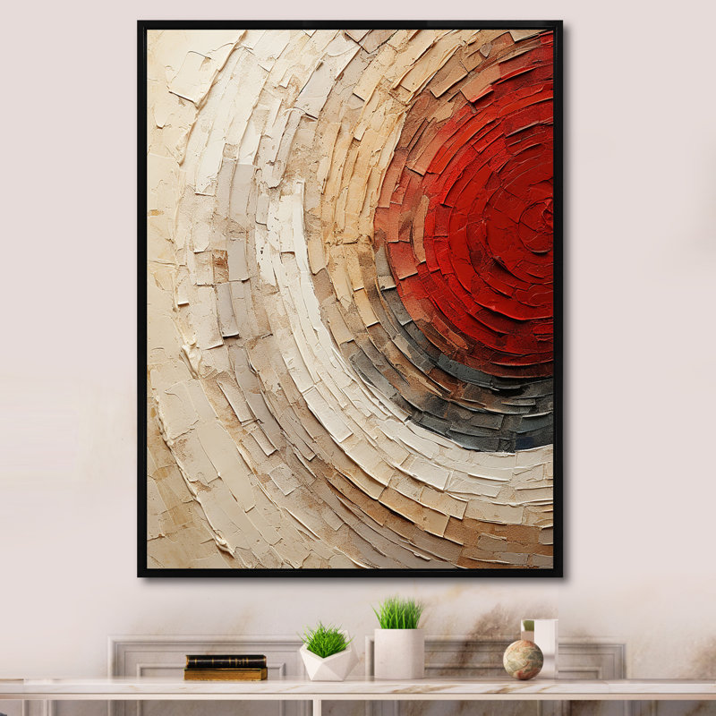 «Beige Red Spiral Poteries I», art abstrait sur toile spirales_106150, H 32 po x l 24 po x P 1 po, Cadre flottant noir