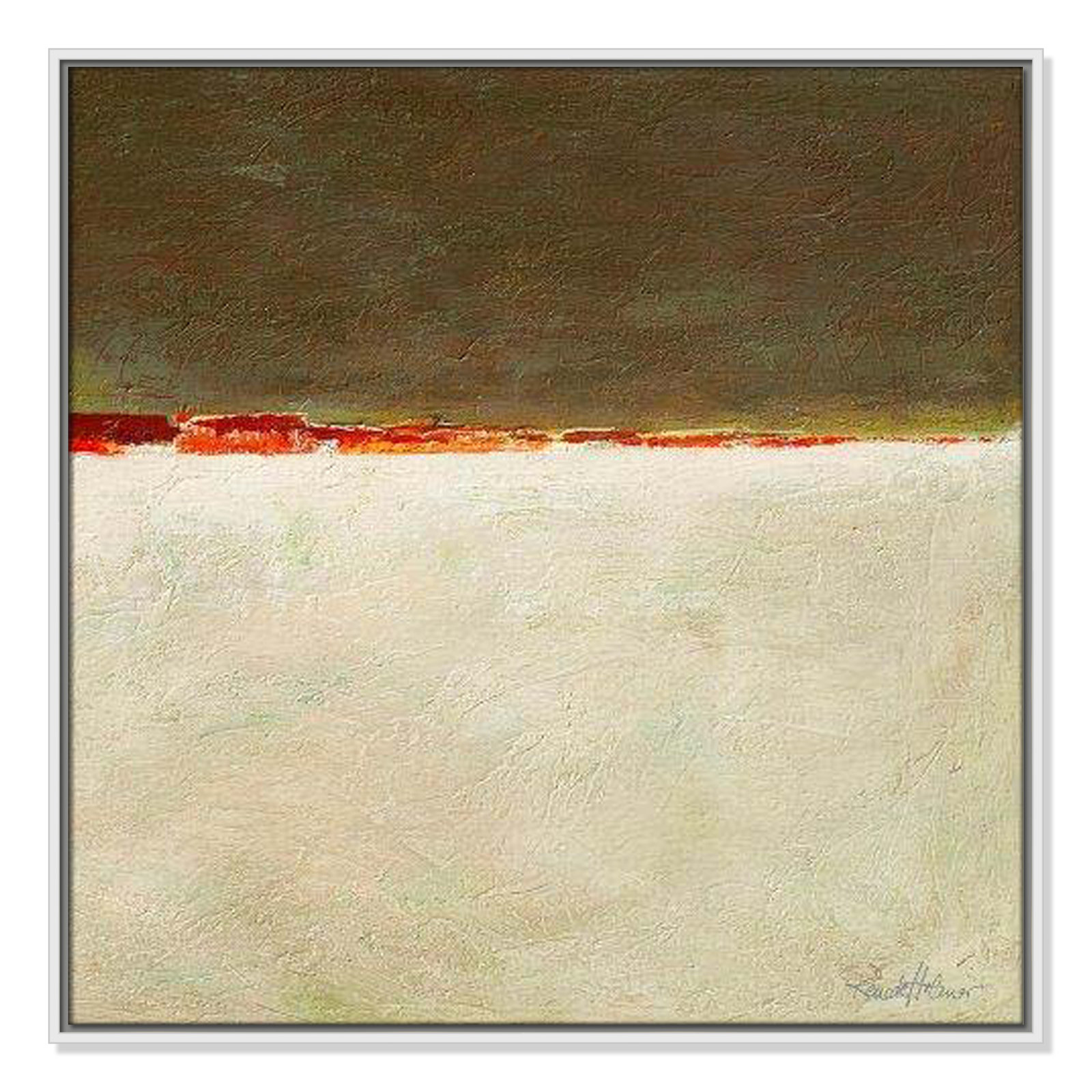 Orange Horizon I by Renate Holzner, 31.5'' H x 31.5'' W x 2'' D, White Framed