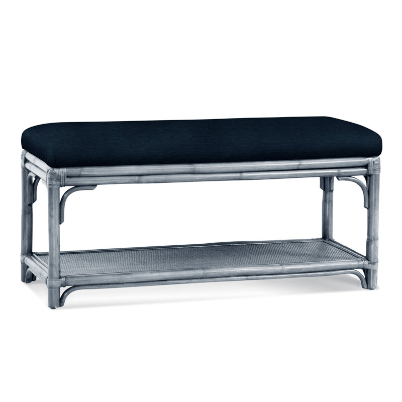 Summer Retreat Wicker Shelf Storage Bench, Sea Glass, White Textured Performance; 0865-91