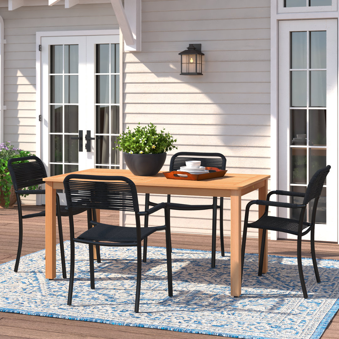 Anautica 5 Piece Teak Finish Outdoor Furniture Dining Set  Lark Manor™