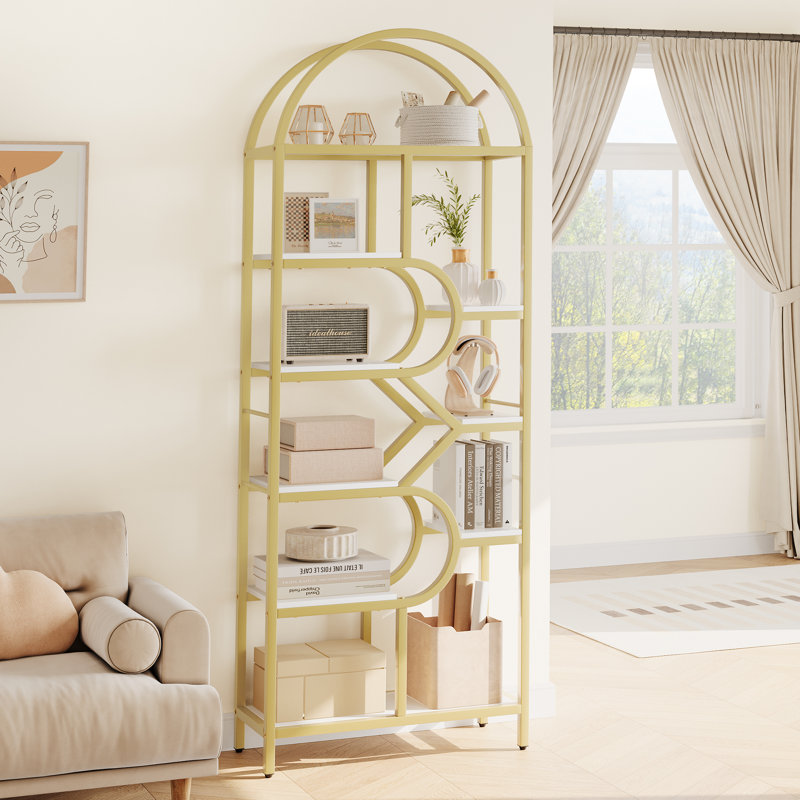 Bookcase, Arched Display Rack with 9-Tier Display Open Shelves, Gold