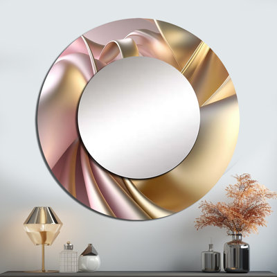 Or liquide lisse dans de douces nuances d'or et de taup - miroir mural unique à encre liquide, miroir rond doré, impression d'art en métal