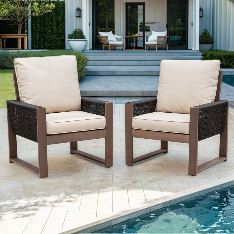 Ensemble de conversation en bois pour 2 personnes avec coussins, Beige