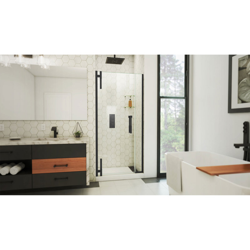 DreamLine Ascend 33 1/4 - 34 inch W x 72 inch H Frameless Pivot Shower Door in Matte Black, Matte Black, 34"