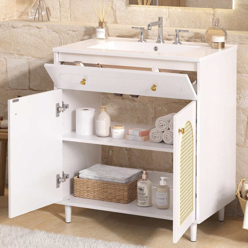 Meuble-lavabo 30 po avec lavabo encastré en céramique, Blanc