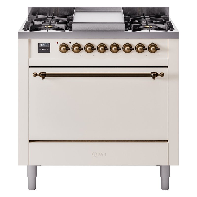ILVE Nostalgie II 36 in Dual Fuel Range, Liquid Propane, Antique White/Bronze