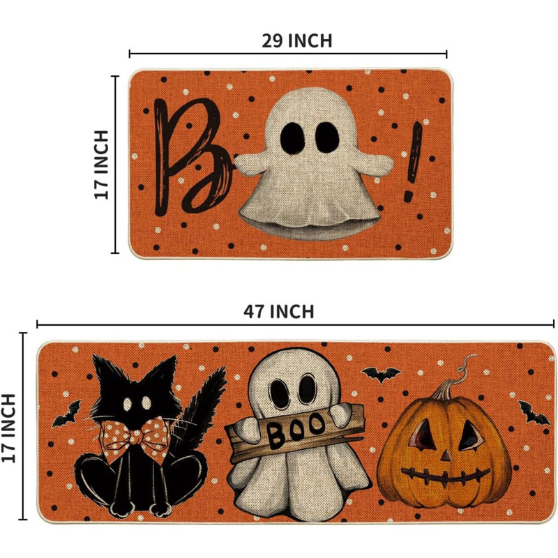 Ensemble de 2 tapis de cuisine Ghost Pumpkin Cat Boo, Halloween, 17 x 29 po